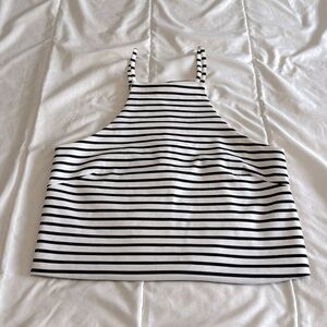 Olivaceous Striped Black and White Cropped Split Back Halter Tank Size Medium
